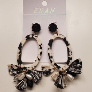 Black & White Marble Tassel Earrings